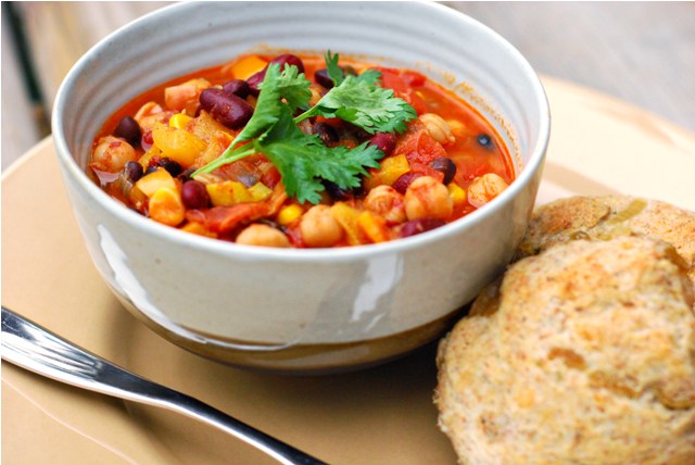Vegetarian Chili and sourdough biscuits